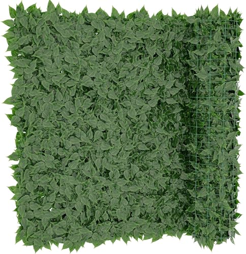 Siepe Finta Artificiale Ultra Coprente Anticaduta Rotolo Rete Frangivento Ornamentale Foglia Edera Sintetica Per Ringhiera Terrazzo Balcone Giardino Recinzione Verde Scuro (1.5 x 12 Mt)