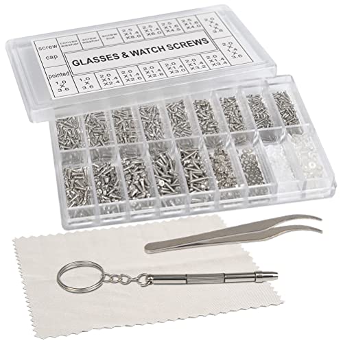 FOROREH 1000pcs Kits de Réparation de Lunettes à Vis Micro, Mini Vis Lunettes en Acier Inoxydable avec Pince et Tournevis, pour Lunettes de Soleil Bijoux...