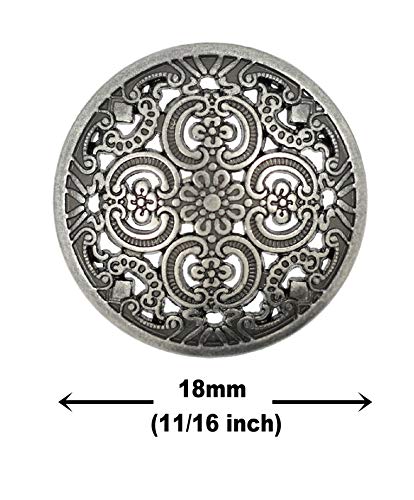 Bezelry 12 Pieces Flowery Engraving Openwork Domed Gray Silver Metal Shank Buttons 18Mm (11/16 Inch) #TOP1