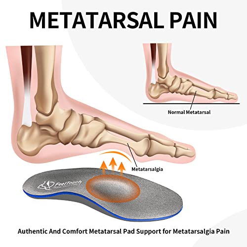 Image of Strong Arch Support Orthotics for Metatarsalgia Morton's Neuroma,Ball of Foot Pain Relief Inserts Plantar Fasciitis Flat Feet with Poron Heel Cushion, Grey, Men11-11.5 /Women13-13.5