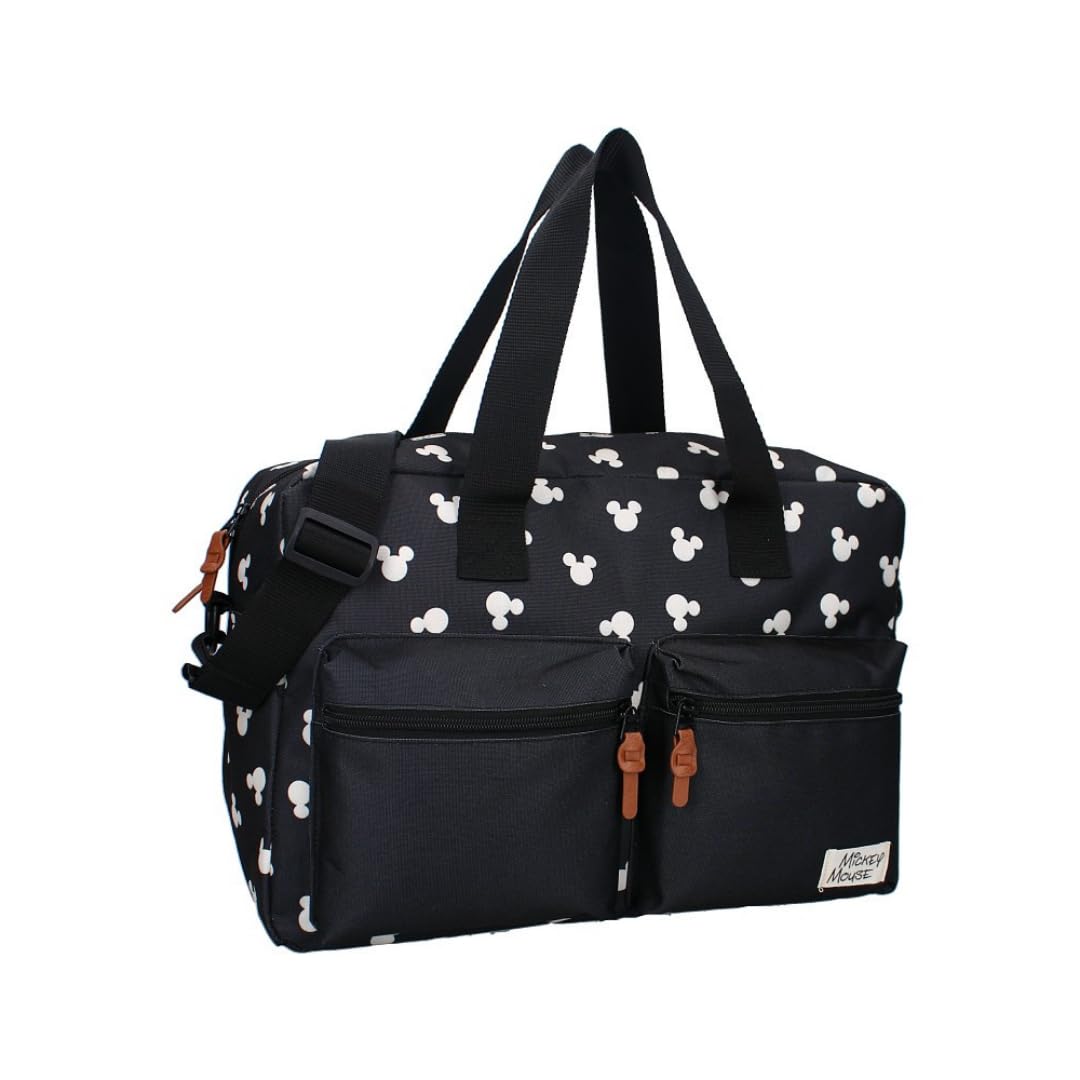 mybagstory - Bolso cambiador de gran capacidad con cambiador (40 cm), diseño de mickey mouse, color negro, Mickey Mouse - Negro, 40 cm x 28 cm x 16 cm