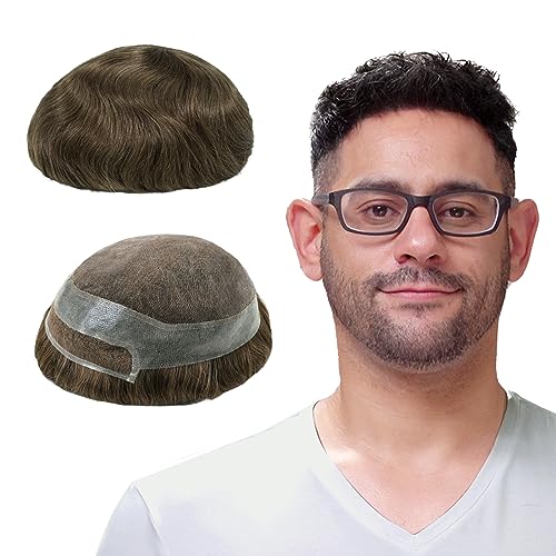 Lordhair Human Hair Toupee for Men Natural Hairline French Lace Front with Skin Perimeter Men's Hair System