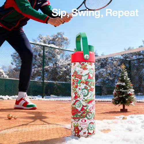 Image of ENCOOL Christmas Insulated Water Bottle with Straw, Stainless Steel Water Bottle, Leak Proof BPA-Free, Keeps Cold for 24 Hours for Sports, Christmas Holiday Gifts for Women, 26 oz, Santa Rider