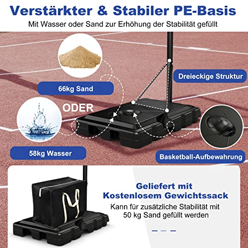COSTWAY Basketballkorb Outdoor, Basketballständer 135-305 cm höhenverstellbar, Basketballkorb mit Ständer, 2 Rädern & Gewichtssack, Mobile Korbanlage Basketballanlage für Kinder, Erwachsene