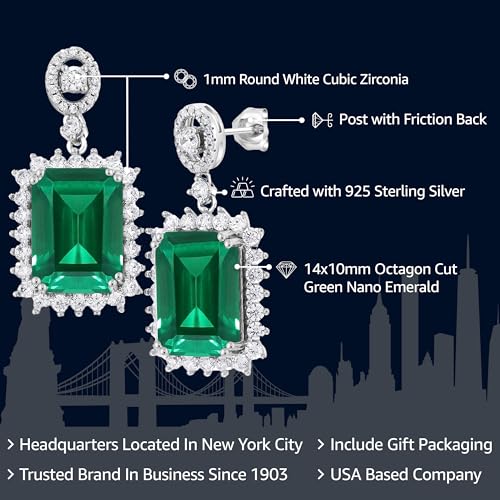 Gem Stone King Gemstone Birthstone Halo Dangle Earrings For Women | 925 Sterling Silver | Emerald Cut 14X10MM | Fine Jewelry Gifts for Her Mom Women Wife2