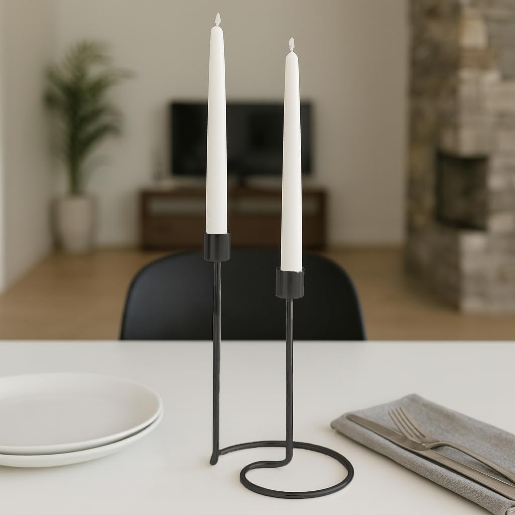Decorative Taper Candle Holders for Living Home Decor – Swirl Candle Holder Centerpieces for Table, Office or Mantel – Metal Taper Candlestick Holders for a Warm Glow in Living Room - 8" Jet Black