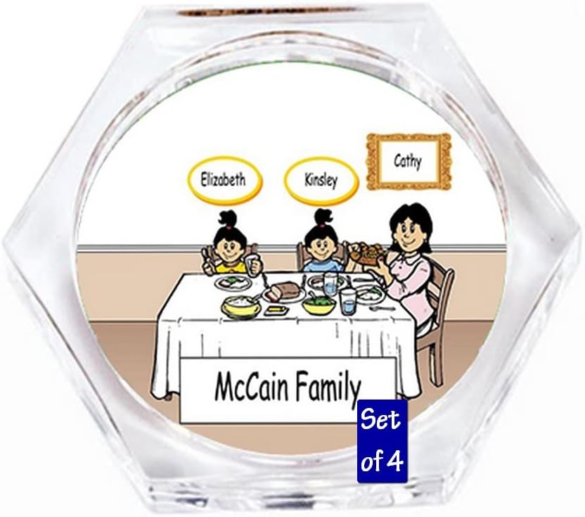 Personalized Family Dinner - Single Mom 2 Girls Drink Set of 4 Coasters - Great Gift!