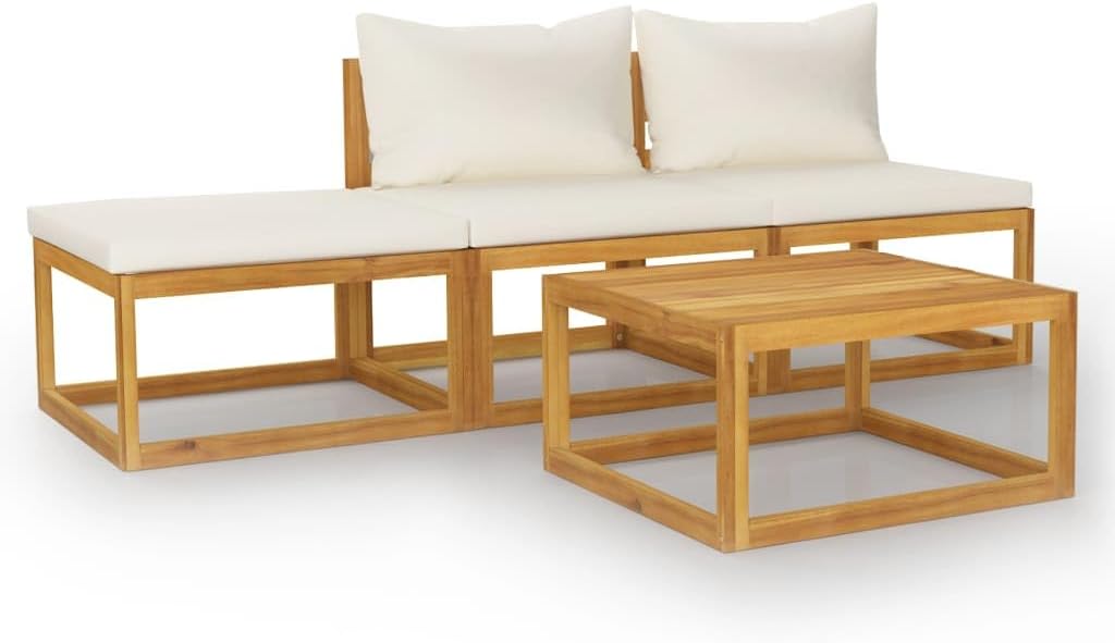 vidaXL Patio Lounge Set 4 Piece, Patio Furniture Set for Outdoor Garden, Sectional Sofa with Cushions, Coffee Table, Modern Style, Solid Wood Acacia