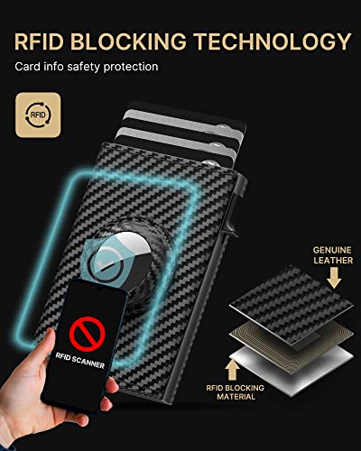 typecase Mens Pop Up Wallet for AirTag: Secure Holder for Apple Air Tag, Premium Genuine Leather, RFID Blocking, Smart, Slim, Minimalist, Carbon Fiber - 9-14 Card Capacity | ID Window | Cash Slot - Image 6
