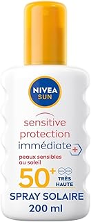NIVEA SUN Spray solaire Sensitive protection immédiate FPS 50+ (1x200 ml), protection anti UV adaptée aux peaux sensibles, écran solaire texture légère & non grasse