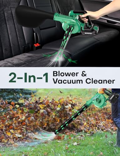 Image of K I M O. Cordless Leaf Blower Vacuum Combo 4 IN 1, 3 Nozzles for Inflation & Compression,3 Modes & Variable Speed, 20000RPM 150MPH, 2000mAh Battery, Extended Tube, Mini Leaf Blowers for Lawn Care|Yard