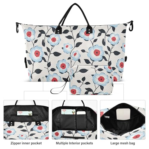 Light Blue Flora Pattern Minimalist Style Gray Decorative Travel Bag Gym Bag with Adjustable Strap for Trip Foldable bolsas para viajar2