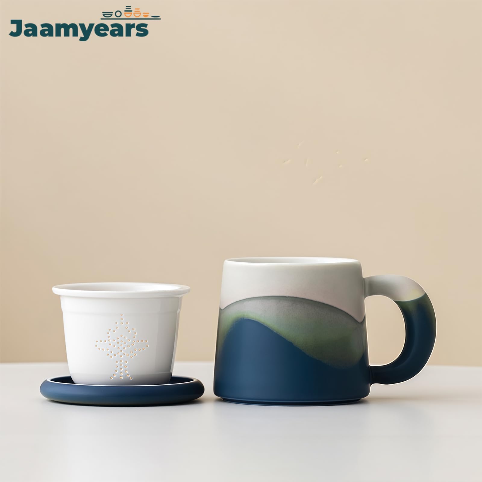 Taza de té con infusor y tapa, taza de té de cerámica de hojas sueltas, 350 ml, ideal para preparar café y té