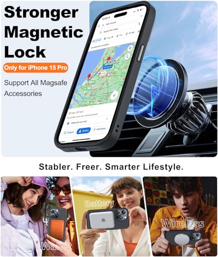 Image of BossKiss Compatible with iPhone 15 Pro Case, [Compatible with Magsafe] [Screen+Camera Protector] Magnetic Translucent Matte Women Men Girl Protective Cover for iPhone 15 Pro 6.1 inch, Black