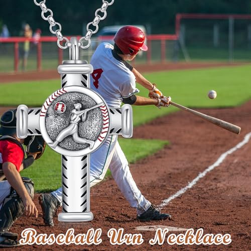 PROESS Sports Urn Necklace for Ashes Sterling Silver Sports Cremation Football Basketball Baseball Cross Pendant Jewelry for Women Men Sport Lover3