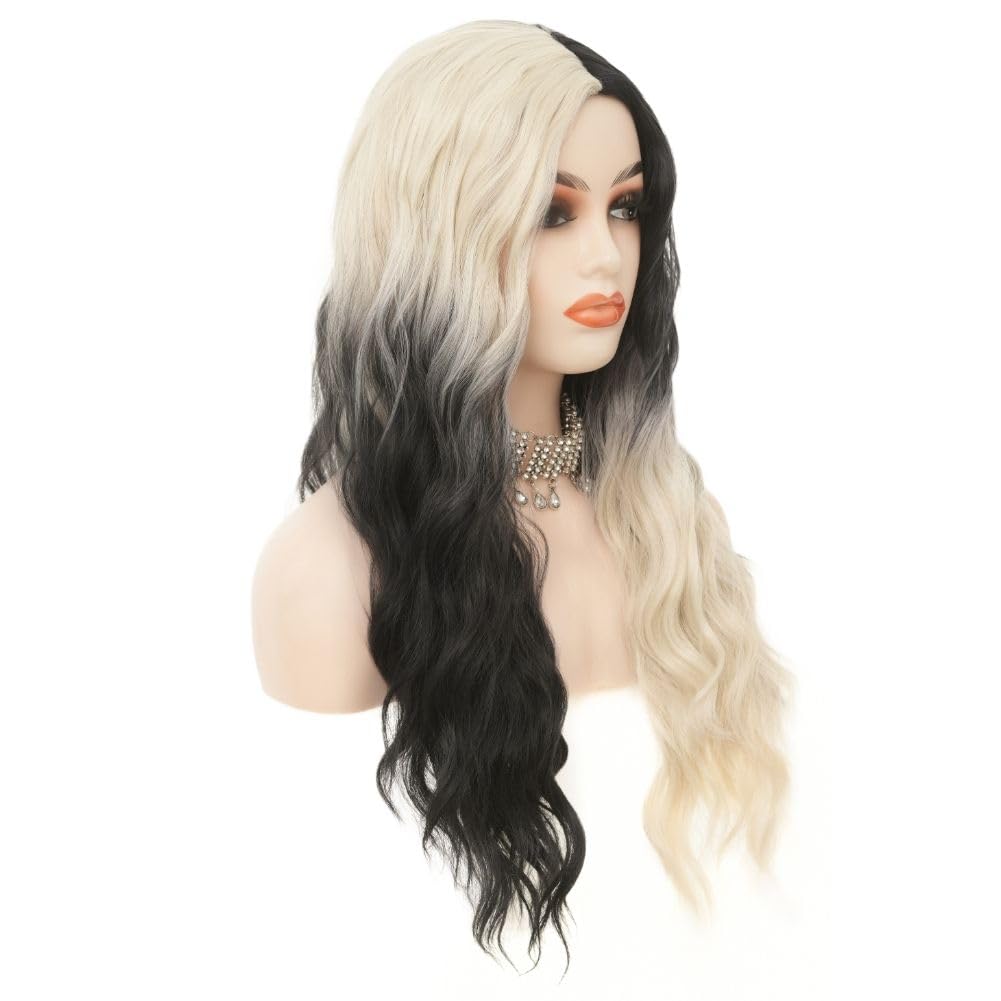 Siudus White and Black Wigs for Women Long Curly Wavy Hair Wig Synthetic Natural Middle Part Wig for Halloween Cosplay Use - Image 3