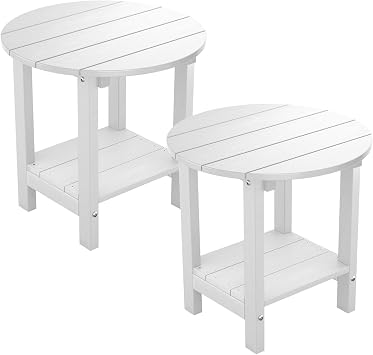 MXIMU Outdoor Side Table Set of 2, Adirondack Table, 18 Inch, Round, White