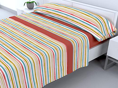 Cabello Textil Hogar - Juego de sábanas térmicas de Pirineo - 3 Piezas - 110 Gr/m2 - Mod. Rayitas (Naranja Oscuro, 150_x_190/200 cm)