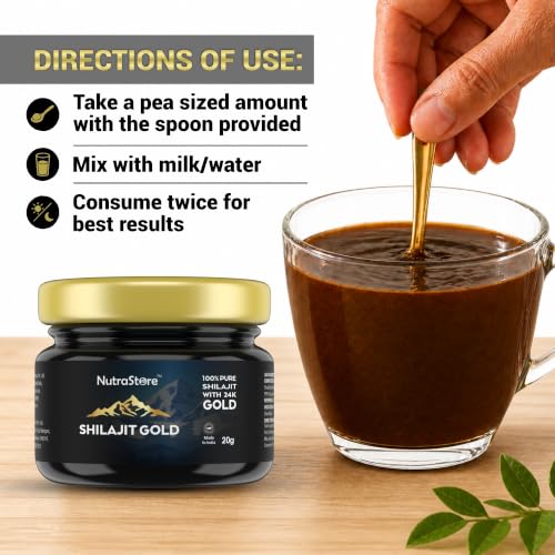 Image of NutraStore Shilajit Gold Resin 20 gm | Pure Himalayan Shilajit with 24K Gold for Energy, Strength, Stamina & Vitality | 85+ Minerals with Fulvic Acid | Shilajit for men | daily health supplement