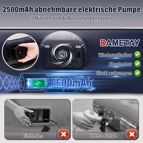 Luftbett 2 Personen, Dametay Aufblasen mit 1 Klick-NICHT Stecker nötig, Selbstaufblasend Luftmatratze mit Pumpe Doppel Matratze aufblasbar Bett Air Mattress Inflatable with Electric Pump, 198x152x25cm – Bild 3