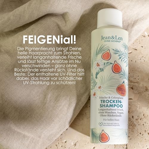 Jean & Len Trockenshampoo Frische & Colorglanz für helles Haar, kein fettiger Ansatz, keine Produktrückstände, duftet fruchtig frisch nach Feige, mit UV-Filter, ohne Parabene & Silikone, vegan, 200 ml