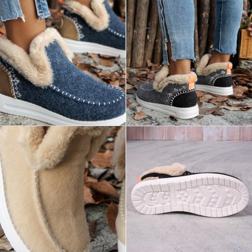 HUIQINGLI Women's Winter Plush Lined Flat Shoes, Comfy Orthopedic Arch Support Shoes, Embroidered Patchwork Slip-On Warm Snow Booties4