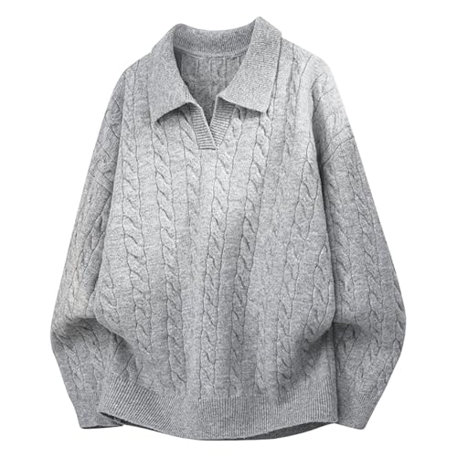 Cambkatl Men's Cable Knitted Sweaters Loose Lapel Collar V Neck Pullover Casual 2025 Fall Winter Long Sleeve Sweater Tops