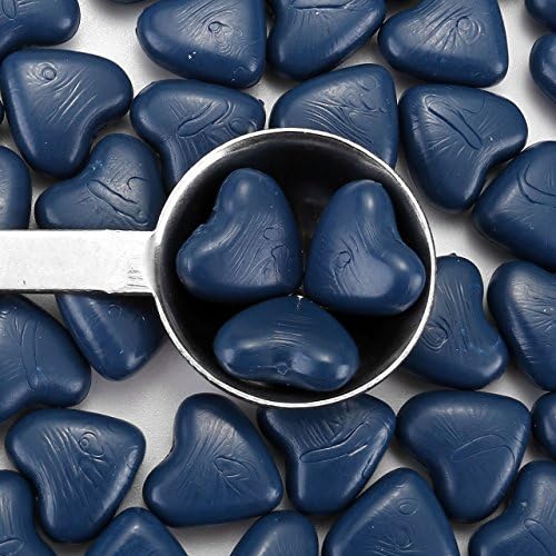 Mogokoyo 150 Pieces Heart Shape Wax Seal Beads Kit with a Wax Melting Spoon and 2 Pieces Candles for Sealing Wax StampBlue