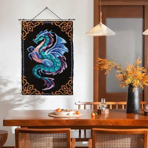 Image of EMISTEM Latch Hook Kits for Adults, Punch Needle Kit for Door Mat, DIY Large Size Tapestry, Crafts Arts Rug for Home Decoration Festival Gift (23.6 inch X 15.8 inch Blue Dragon)