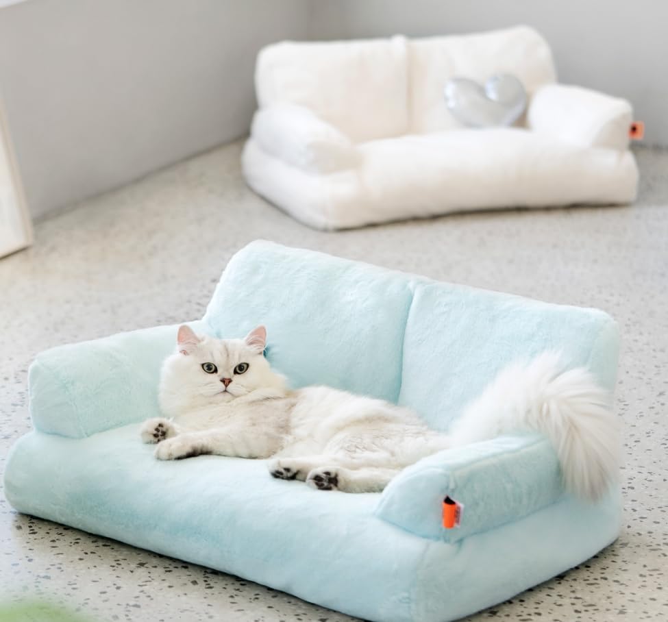 سرير اريكة للحيوانات الاليفة مقاس 26 × 19 × 13 انش، سرير قطط قابل للفصل والغسل للكلاب الصغيرة والمتوسطة والقطط حتى وزن 17 باوند، سرير للكلاب المنفوشة مع قاعدة مضادة للانزلاق (بيج)