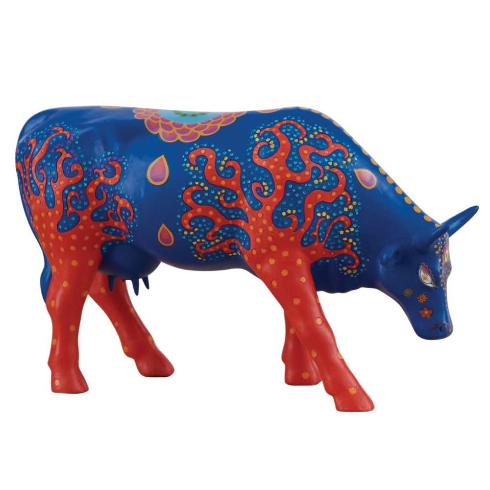CowParade Folk Cow Resin Figurine, 30.5 x 19.5 cm, Multi-colored, Natural