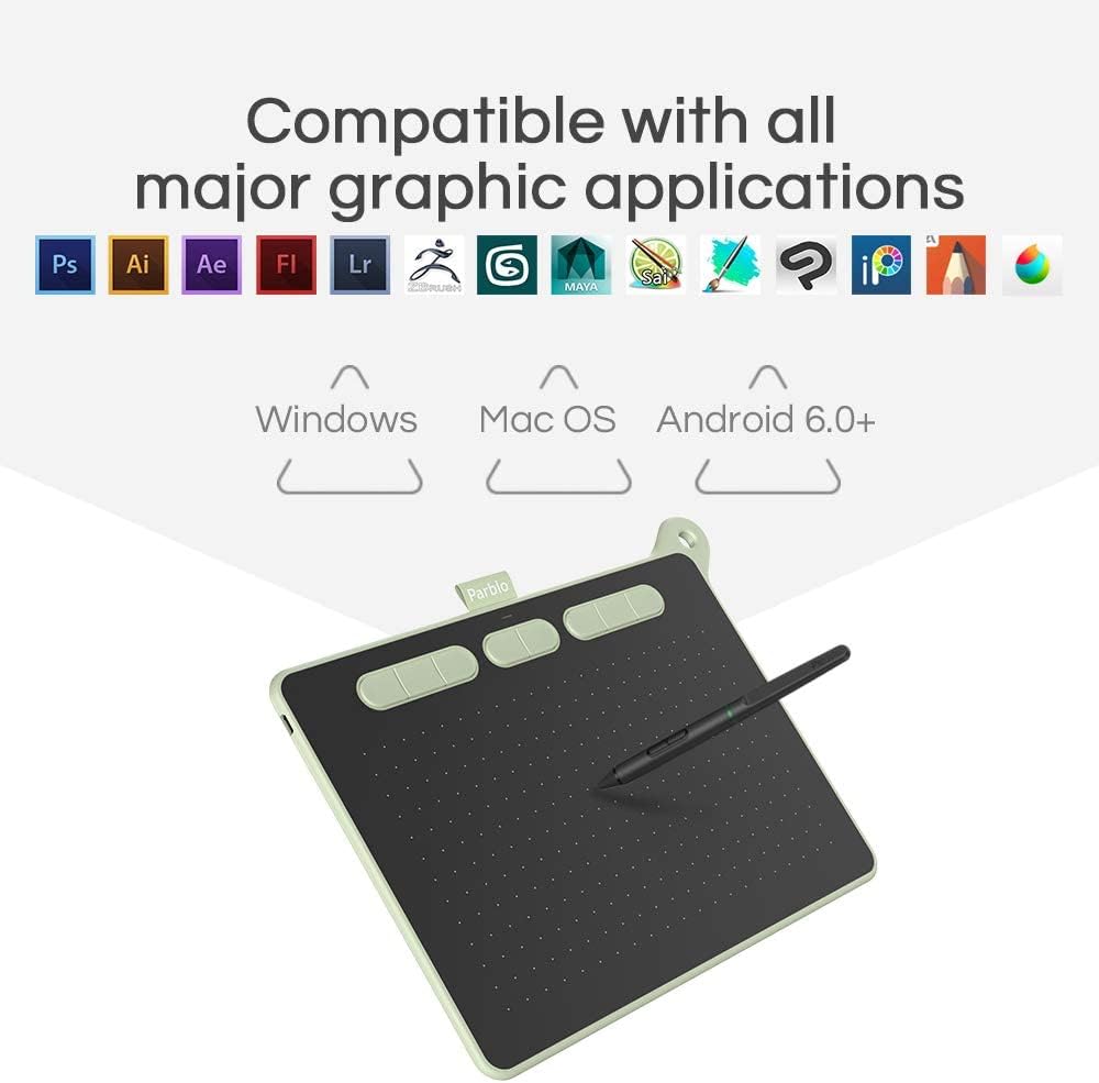 Parblo Ninos M 9" x 5" inches Drawing Tablets, Graphics Drawing Tablet, 8192 Levels Battery-Free Stylus Pen, Compatible with Windows, Mac & Android, Perfect for Digital Drawing, Online Teaching