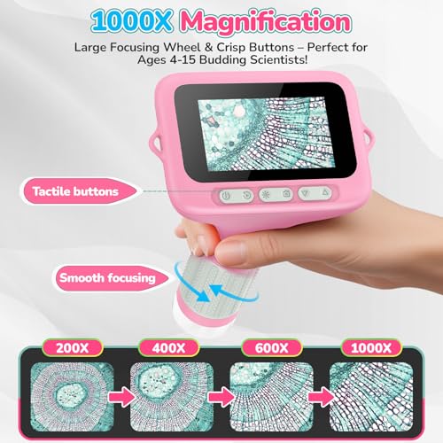 3" Screen Digital Microscope for Kids: 1000X Rechargeable Mini Pocket Portable Miniscope Magnifying Glass 4K Coin Jewelry Loupe Edu Science STEM Toy Xmas Gift 4-12 Boys Girls by BEBANG - Image 3