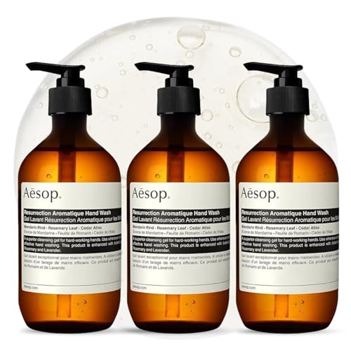 Aesop Resurrection Aromatique Hydrating Hand Wash | Gentle Non-Drying Hand Soap with Mandarin Rind Rosemary & Lavender | Moisturizing Kitchen & Bathroom Soap | 16.9 oz (Pack of 3)