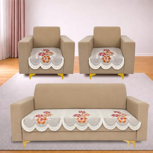 Image of Homerz Premium 'Surya Series' Sofa Cover | Stylish Sofa Protector | Net Fabric | Anti-Stain & Washable Slip Cover Exact Size Antislip (Exclusive Rust, 5 (3+1+1) Seater, Only Seat Cover)