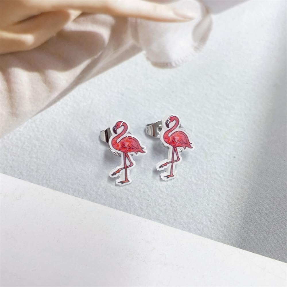 Cute Flamingo Small Stud Earrings for Women Cartilage Dainty Resin Cartoon Animal Hypoallergenic Studs Fashion Jewelry for Daughter Party Christmas Holiday Bff Birthday 211-12 - Image 2