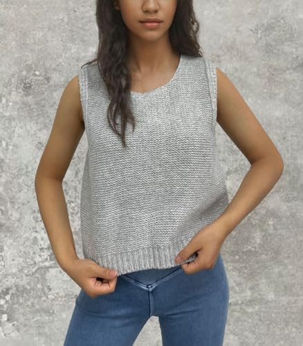 Image of chouyatou Women's Y2K Backless Crop Sweater Vest Back Tie Knot Crewneck Sleeveless Knit Vest Tank Tops