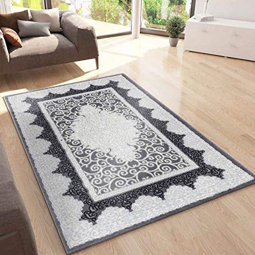 VIMODA Teppich kurzflor Moderner Orientteppich mit Glitzergarn in Grau Schwarz Weiß, für...