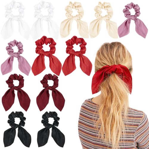 Image of 12 PCS Bow Hair Scrunchies Bunny Ears Silk Scrunchies Hair Ties Bobbles Elastic Hair Ties Ropes Ponytail Holder Hair Accessories for Women