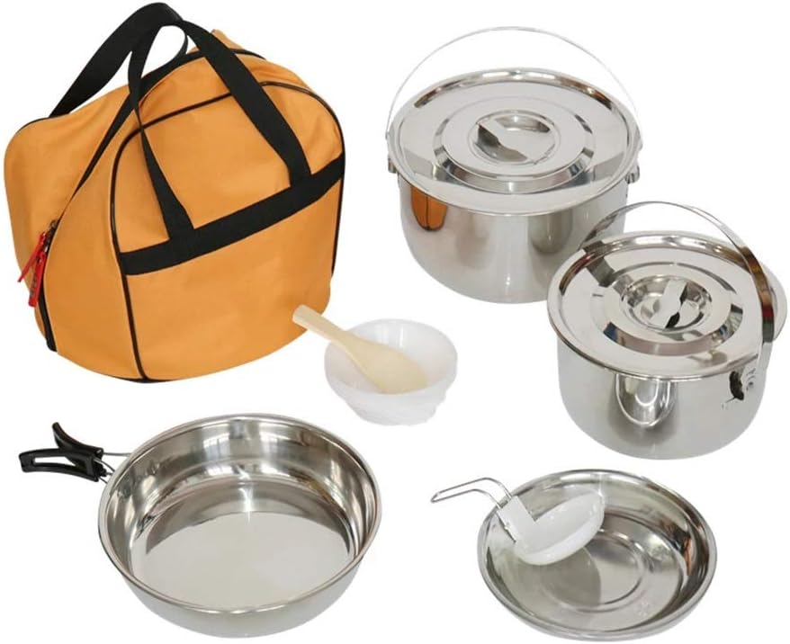Stainless Steel Folding Handle Hanging Pot Frying Pan Dish Cookware Set Portable Outdoor Camping Picnic