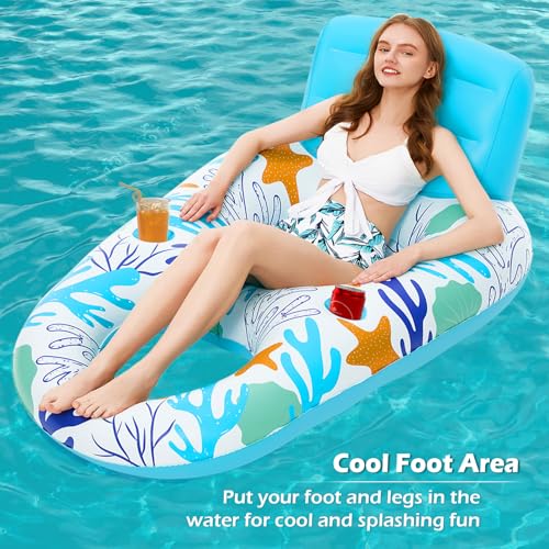 Image of Jasonwell Inflatable Pool Float Adult - Pool Floaties Lounger Floats Raft Floating Chair Water Floaties for Swimming Pool Lake Lounge Float with Cup Holders Beach Pools Party Toys for Adults