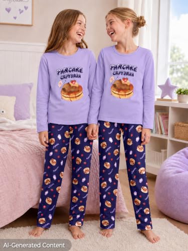 Image of Beezizac Girls Pajamas Cute Print Short /Long Sleeve Pants Set Size 6-18 | Soft Stretch Poly Blend, Comfy Crewneck, Elastic Waist Pants, Everyday & Holiday Sleepwear for Big Girls, Tweens & Teens