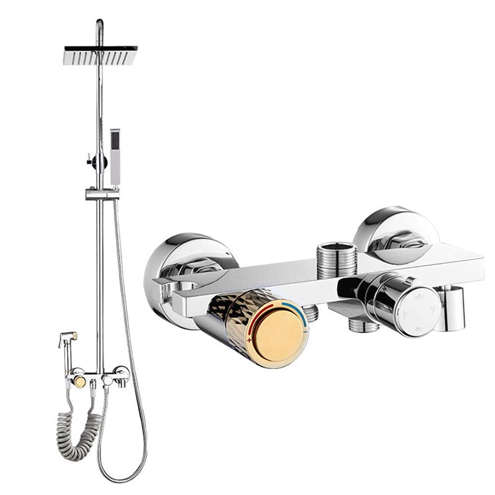 Ensemble de douche en laiton chromé haut de gamme avec mitigeur thermostatique carré