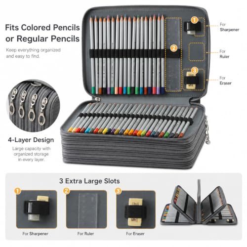 Image of 216 Slots Colored Pencil Case Organizer, 4 Layer Bag