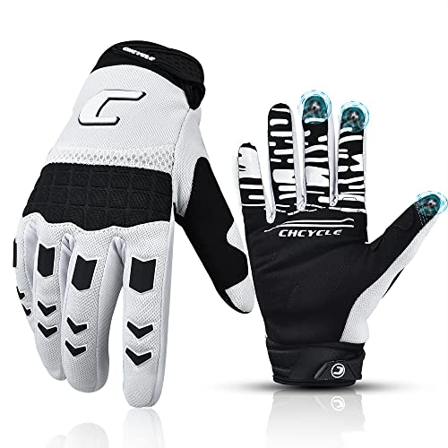 Gants de vélo tout-terrain, motocross, gants de moto pour homme, moto, VTT, course à écran tactile, gants complets pour cyclisme, BMX, VTT, MX escalade (L, blanc)
