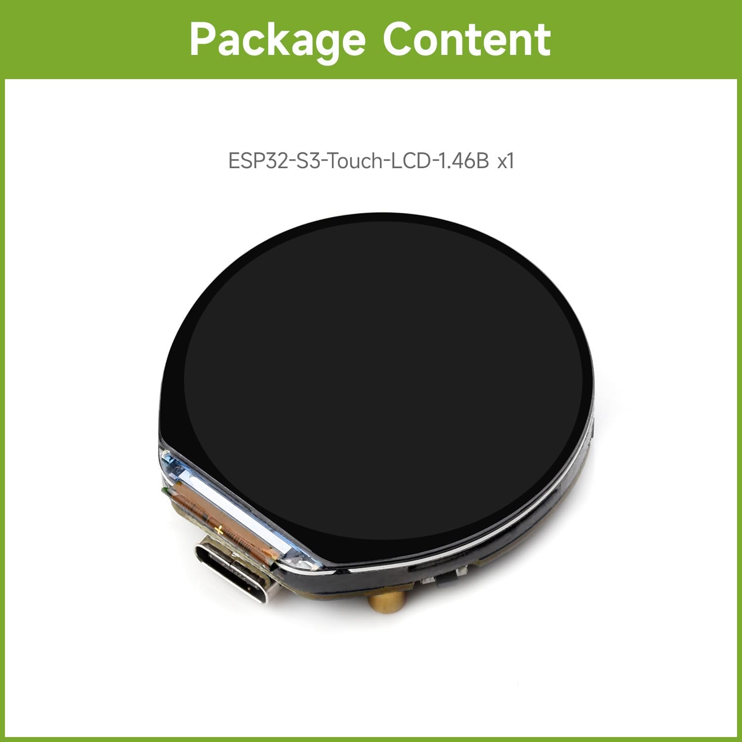 Waveshare ESP32-S3 1.46inch Round Display Development Board, 412×412, Supports Wi-Fi & BLT, Accelerometer and Gyroscope Sensor, Onboard Speaker and Microphone, Without Protective Cover Glass