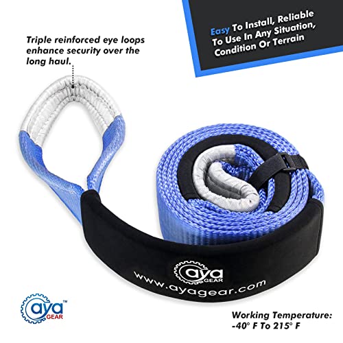 Aya Gear Recovery Tow Straps 3" X 8' |Tree Saver Winch Strap|Heavy Duty 35,000Lbs Break Strength |Triple Reinforced Loop End | Use For Emergency 4X4 Towing Or Recovery Tow Rope #TOP3