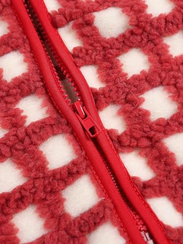 Womens Sleeveless Checkered Sherpa Vest with Pocket Zip Up Fleece Crochet Collar for Style Comfort4