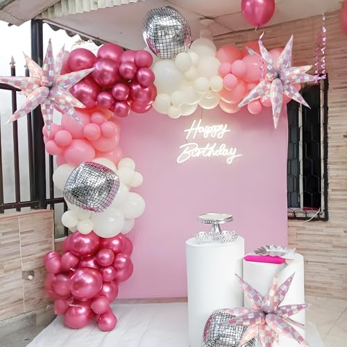 Image of Light Pink Balloons Iridescent Gingham Checkered Explosion Star Balloons Girls Just Wanna Be One Birthday Party Decor Emo Themed Party Decorations Bride Bachelorette Party Decor Supplies
