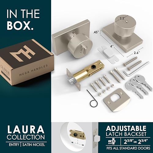 Mega Handles Laura Entry Door Knobs - 1 Pack Reversible Satin Nickel Door Knob, Heavy Duty Keyed Entry Door Knob with Lock for Entrance & Bedroom, Fits All Standard Door Sizes - Satin Nickel by Mega Handles - Image 3